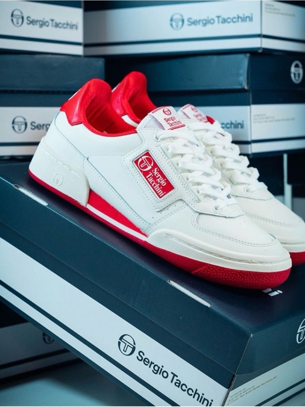Sergio Tacchini New Young Line Men's White & Red Leather Sneakers NEW IN BOX 7.5